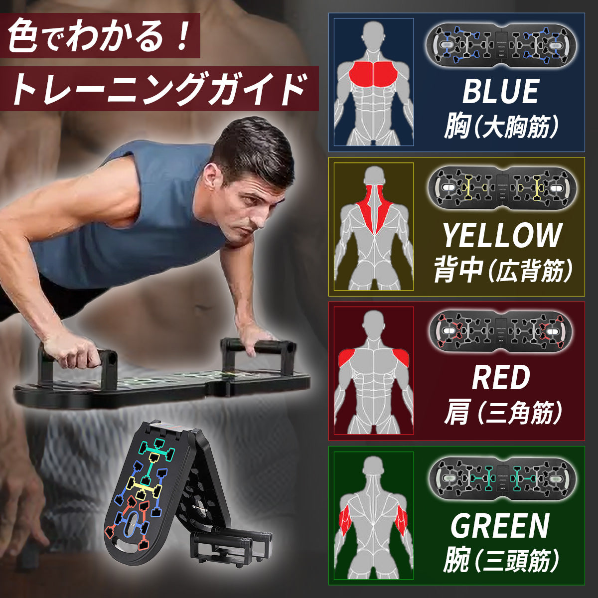 【部位別に効かせる腕立て革命】GREO プッシュアップボード｜自宅トレ・全身トレーニング対応の筋トレ器具